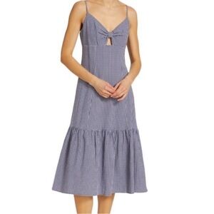 Rails Maeve Blue Check Midi Tier  Dress Size M Adj Spaghetti Straps Bow Front